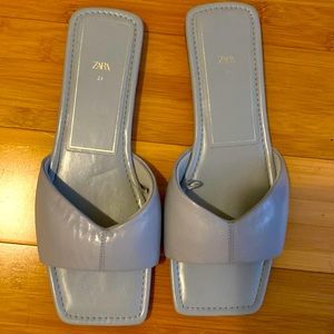 Zara Grey Light Blue Flat Comfy Sandals Size 8